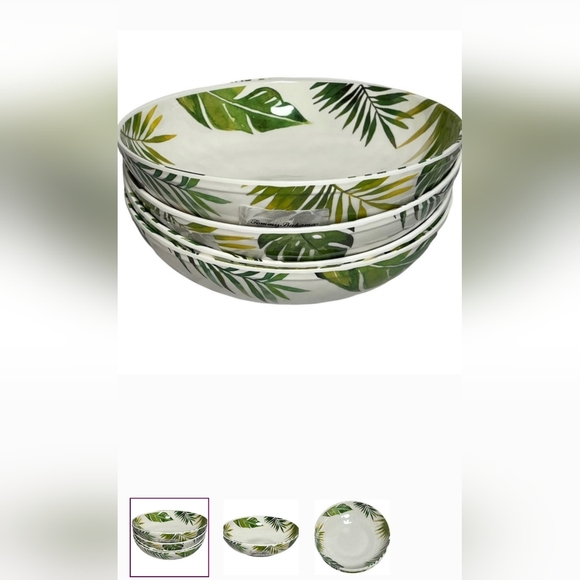 4 Tommy Bahama Salad Pasta bowls Palm Leaf Melamine Tropical set 9” New - Picture 3 of 3